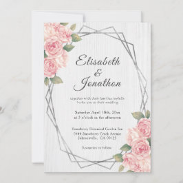 Invitación Rosas rusos de Rubor Boda geométrico de madera bla