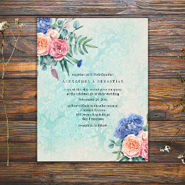 Invitación Rosas rusos de Shabby Chic Faded Boda verde