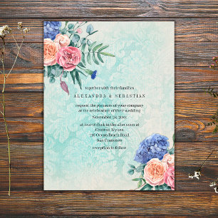 Invitación Rosas rusos de Shabby Chic Faded Boda verde