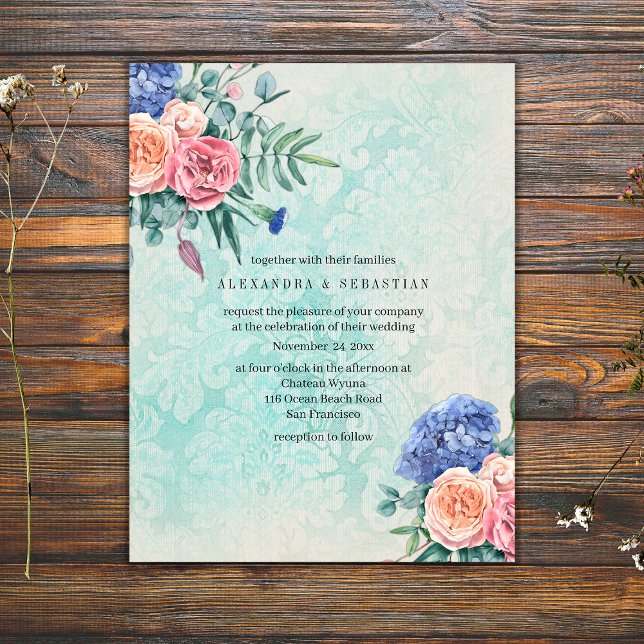 Invitación Rosas rusos de Shabby Chic Faded Boda verde (Subido por el creador)