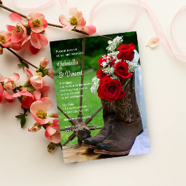 Invitación Rosas rusos vaqueros botan al país Boda occidental