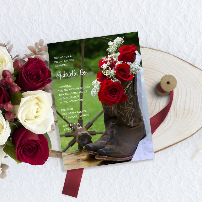 Invitación Rosas rusos vaqueros botan ducha de novia rural (Subido por el creador)