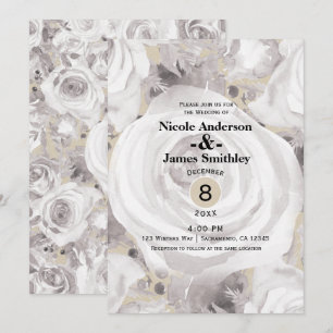 Invitación Rosas Rústicas Blancas de Invierno Kraft Boda