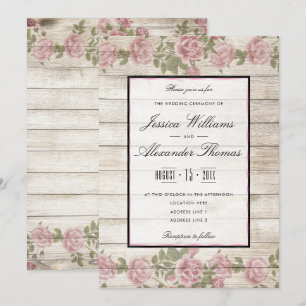 Invitación Rosas Rústicas & Bodas enmarcadas en madera