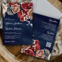 Rosas Rústicas Burgundy Código QR Boda Azul Marino