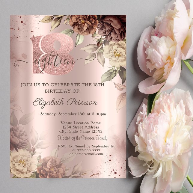 Invitación Rosas Rústicas Cumpleaños 18 Rosa Dorado (Subido por el creador)