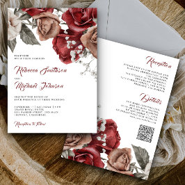 Invitación Rosas Rústicas de Borgoña Todo en un Código QR de 
