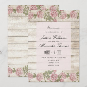 Invitación Rosas Rústicas en Cena de Ensayo de Madera