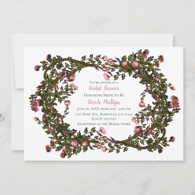 Invitación Rosas Rústicas Rosa Floral Botánica Vid (Anverso)