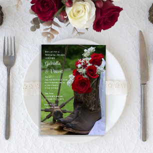 Invitación Rosas rústicos Cowboy Boots Boda ensayo Cena