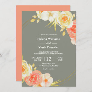 Invitación Rosas Rústicos De Engranaje Y Floral Verde Sage