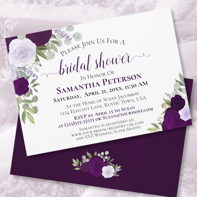Invitación Rosas Rústicos Púrpura Elegante Ducha Bridal Flora (Subido por el creador)