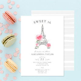 Invitación Rosas Rústicos Purpurina Eiffel Paris Sweet Minima