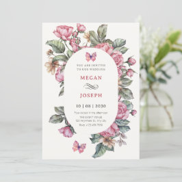 Invitación Rosas rústicos rosados boda de flores