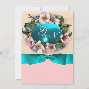 Invitación Rosas SALVAJES CON RIBBÓN AZUL VERDE AZULADO, MONO