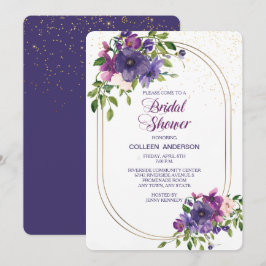 Invitación Rosas salvajes de violeta azul doble marco ducha d