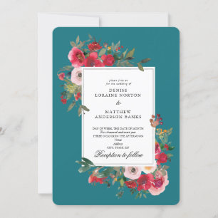 Invitación Rosas salvajes y azul del puerto