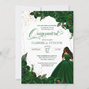 Invitación Rosas selectos verde esmeralda y 2 quinceanera