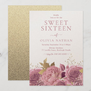Invitación Rosas Shimmer Rosa Dulce Floral 16 Fiesta