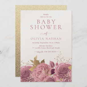 Invitación Rosas Shimmer Rosa Floral Baby Shower