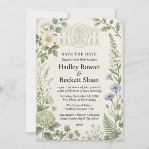 Invitación Rosas silvestres blancas, acianos, dedaleras, hort