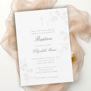 Invitación Rosas Silvestres Jardín Delicado Clásico Blanco Ba