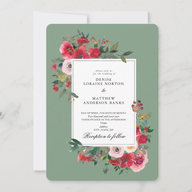 Invitación Rosas Silvestres y Albahaca Verde (Anverso)