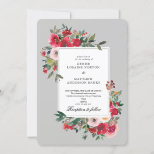 Invitación Rosas silvestres y gris antártico