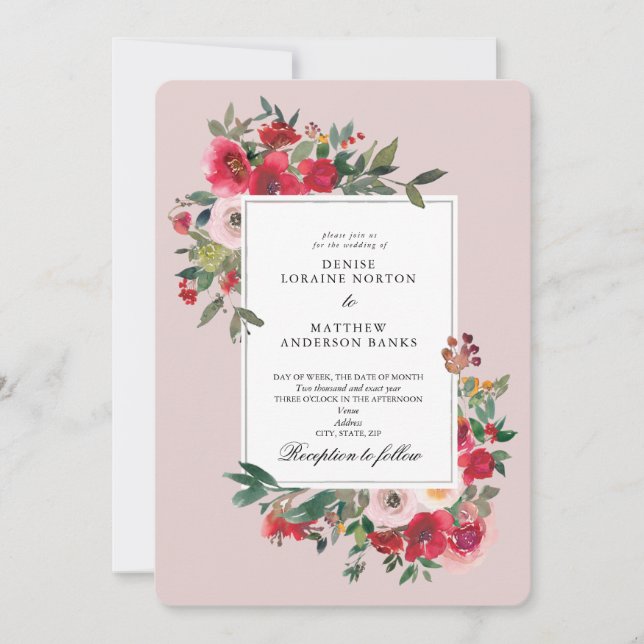 Invitación Rosas silvestres y tiza malva (Anverso)