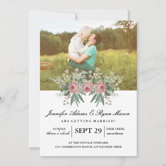 Invitación Rosas simples de Bodas fotográficos (Anverso)