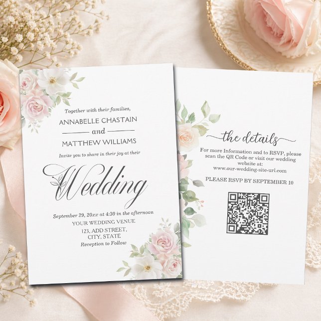 Invitación Rosas Soft Blush Todo en Un Código QR Boda (Subido por el creador)