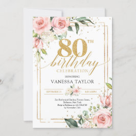 Invitación Rosas sonrojadas boho flores eucalipto 80 cumpleañ