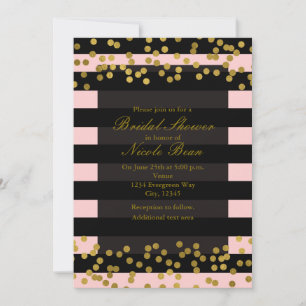 Invitación Rosas sonrojadas y rayas negras con puntos de lámi