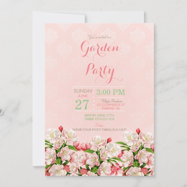 Invitación Rosas sonrosadas flores de primavera Damask (Anverso)