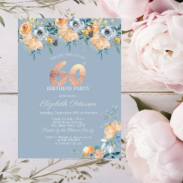 Invitación Rosas String ilumina Dusty Blue 60 cumpleaños