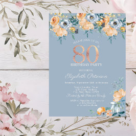 Invitación Rosas String ilumina Dusty Blue 80 cumpleaños