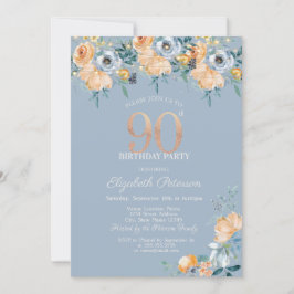 Invitación Rosas String ilumina Dusty Blue 90 cumpleaños