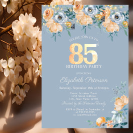 Invitación Rosas String Lights Dusty Blue 85th Birthday