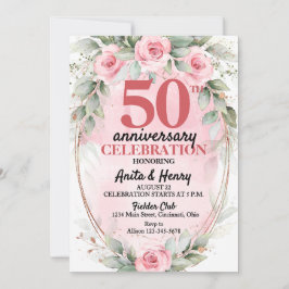 Invitación Rosas suaves rosa y verde salvia por el 50 anivers