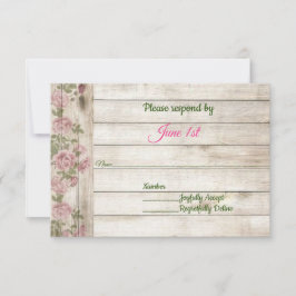 Invitación Rosas Suaves Rosadas & RSVP de Boda de Madera Camp
