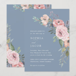 Invitación Rosas subsutiles de acuarela | Boda azul turbio