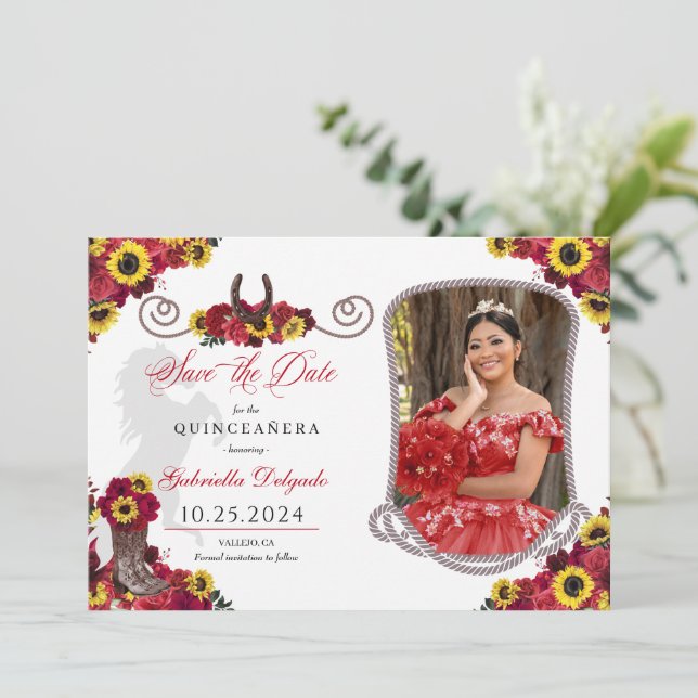 Invitación Rosas Sunflowers Quinceañera Save The Date Photo (Anverso de pie)