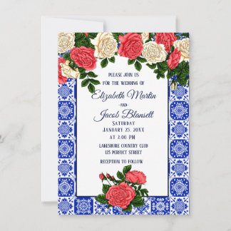 Invitación Rosas superiores de Bodas de coral y crema mexican