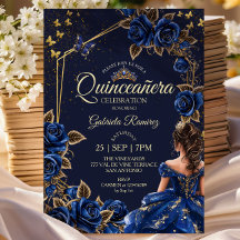 Rosas Tiara Dorada Azul Marino Quinceañera