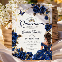 Rosas Tiara Dorada Azul Marino Quinceañera