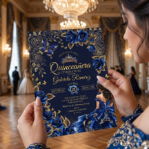 Rosas Tiara Dorada Azul Marino Quinceañera