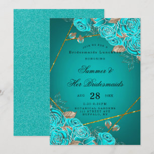 Invitación Rosas turquesa Mayordomo geométrico Luncheon
