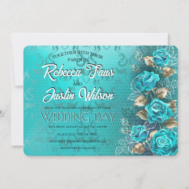Invitación Rosas turquesa Tiffany Floral Moderno Boho (Anverso)