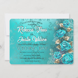 Invitación Rosas turquesa Tiffany Floral Moderno Boho