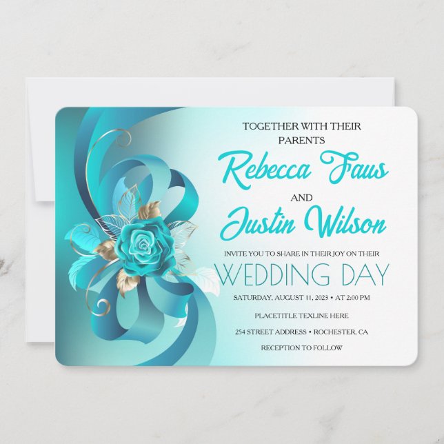 Invitación Rosas turquesa Tiffany Floral Moderno Boho (Anverso)